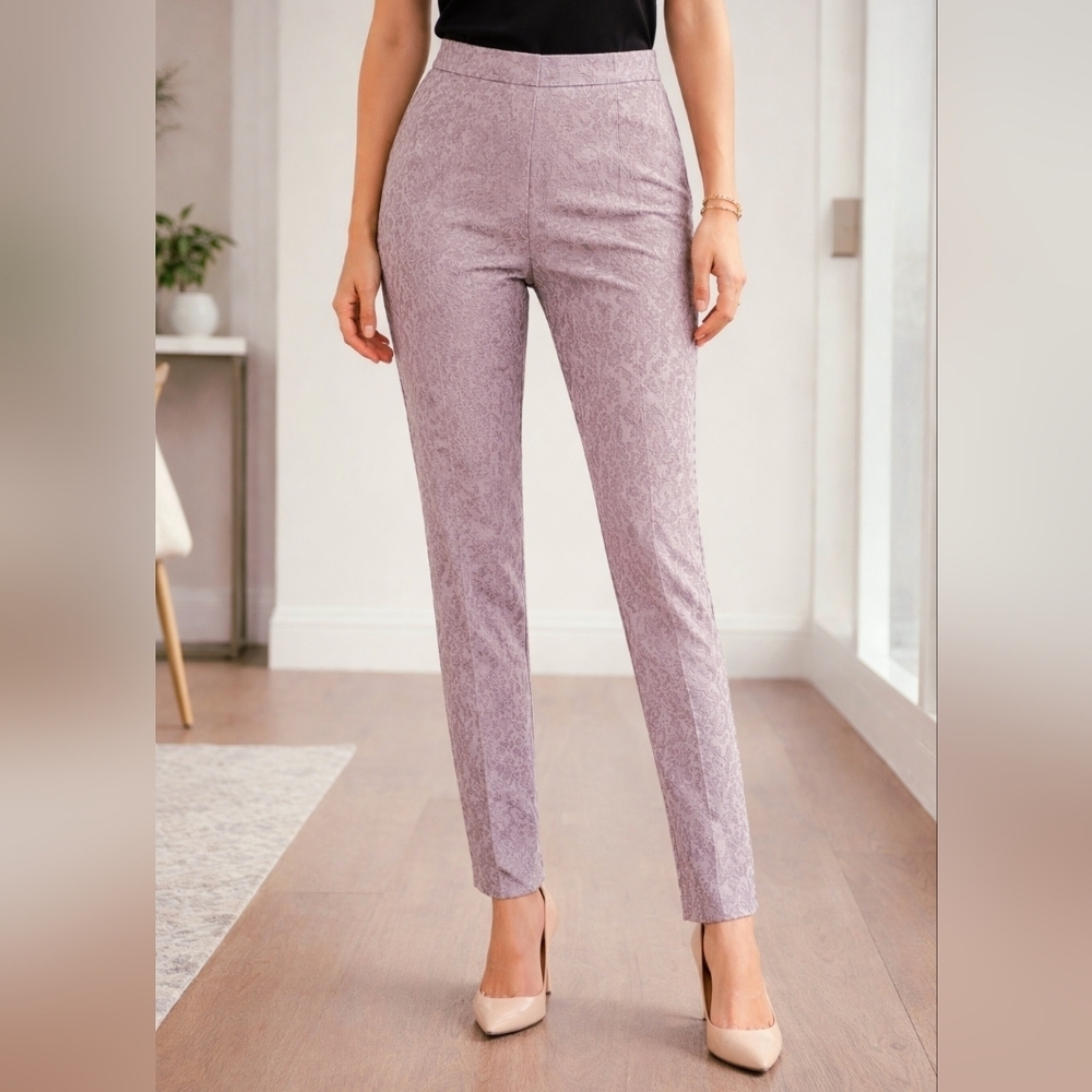 Vintage Express 90s Jacquard High-Waist Pants – Size 1/2 – Lavender Brocade